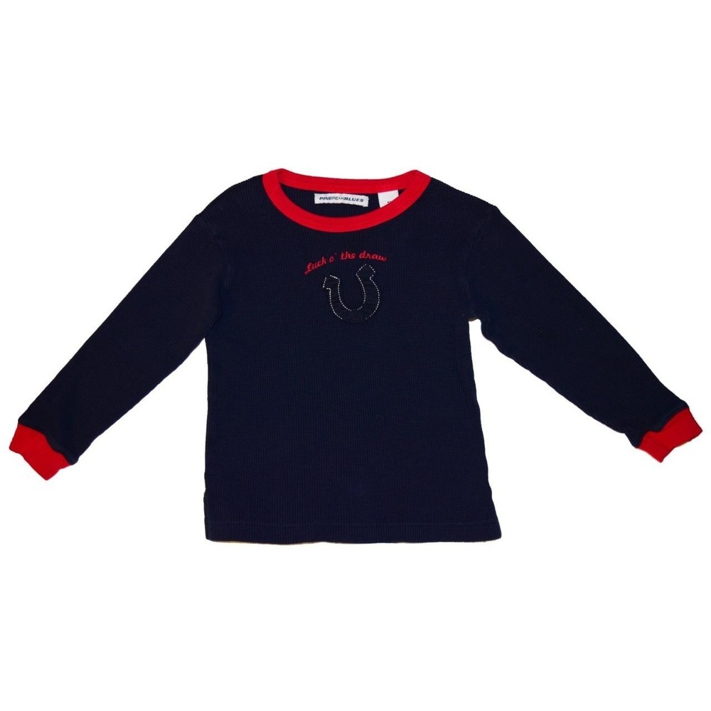 EUC Pine Peak Blues Boys 4T LS Lucky Horseshoe Thermal Waffle Knit Blue Shirt